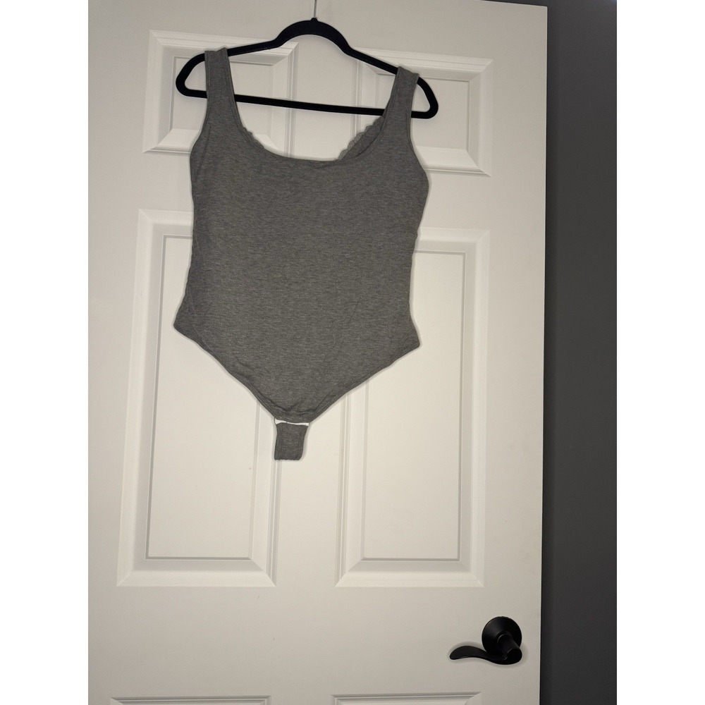 Nordstrom Popilush Ribbed Shapewear Tummy Control Lace Cami Bodysuit  2xl Gray